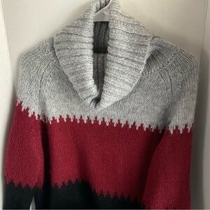 Bass Gray Burgundy Black Color Block Chunky Knit Turtleneck Sweater 5% Alpaca XL